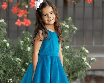 Girl blue velvet dress