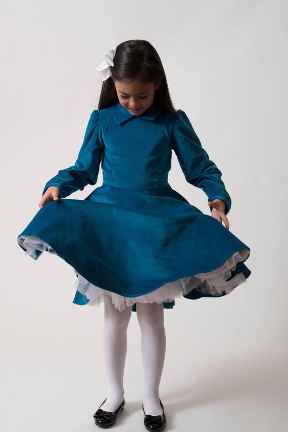 Girls blue velvet best sale dress