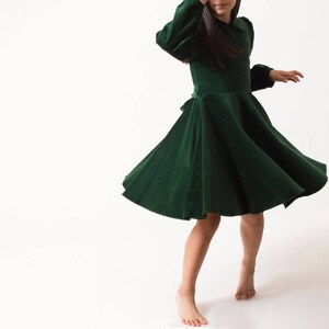 Vintage Inspired Girl Dress Green Velvet Dress image 4