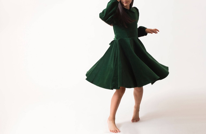 Vintage Inspired Girl Dress Green Velvet Dress image 4