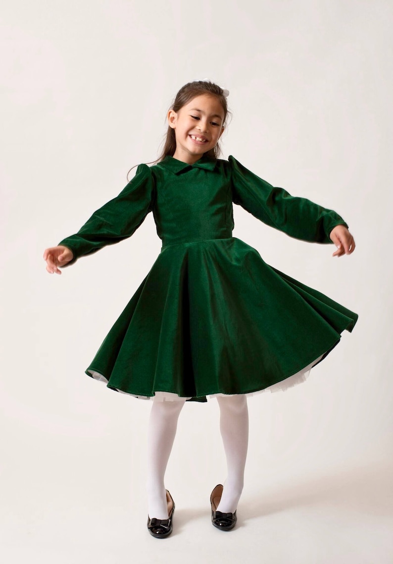 Vintage Inspired Girl Dress Green Velvet Dress image 1