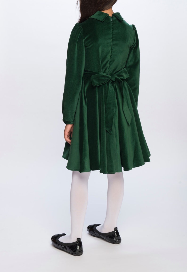 Vintage Inspired Girl Dress Green Velvet Dress image 3