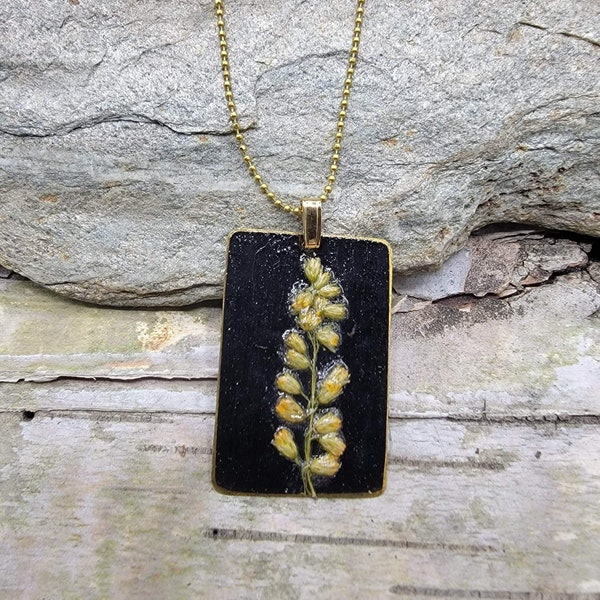 Goldenrod necklace, dried flower necklace, real flower jewelry, real pressed flower necklace, foraged flower, nature necklace