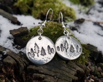 hand stamped silver tree earrings, silver tree earrings, tree jewelry, simple dainty silver Jewelry, boho silver jewelry, nature earrings