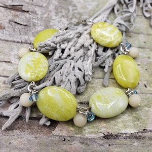 Canary Glass Bracelet, Yellow And Blue Glass And Sterling Bracelet, Buri Seed,  Spring Bracelet, Colorfull Glass And Sterling Jewelry, VT