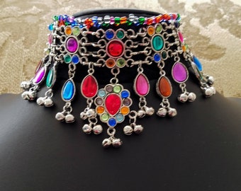 Rainbow Boho Choker: Ethnic Tribal Bellydance Necklace