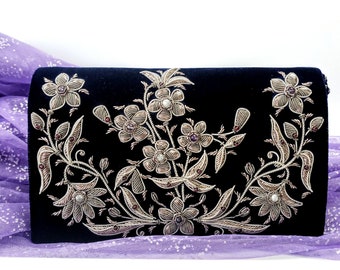 Navy velvet evening bag Clearance