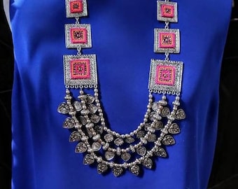 Oxidized German Silver Amulet Necklace: India Hindu Jewelry