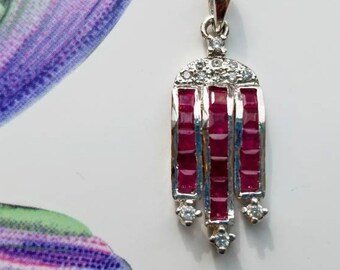 925 Sterling Silver Natural Ruby multi stone pendant, red gemstone jewelry, July birthstone, July gemstone,handmade pendant,Valentine's gift
