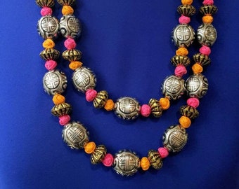 Colorful Beaded Necklace: Chinese Long Life Talisman
