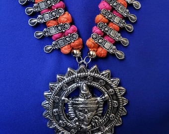 Kali Durga Goddess Pendant Necklace: Oxidized Silver India Amulet