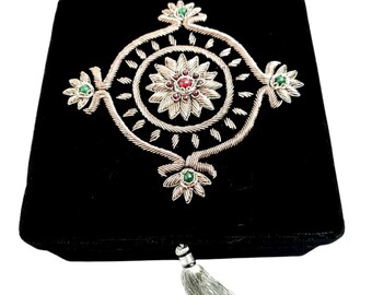 embroidered box keepsake box black velvet box gift for him Men/'s jewelry storage box memento box zardozi star ruby gift for father