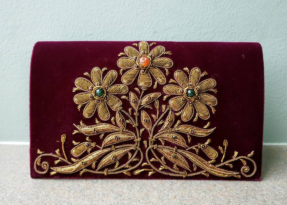 Purple Gold Velvet Hand Bag