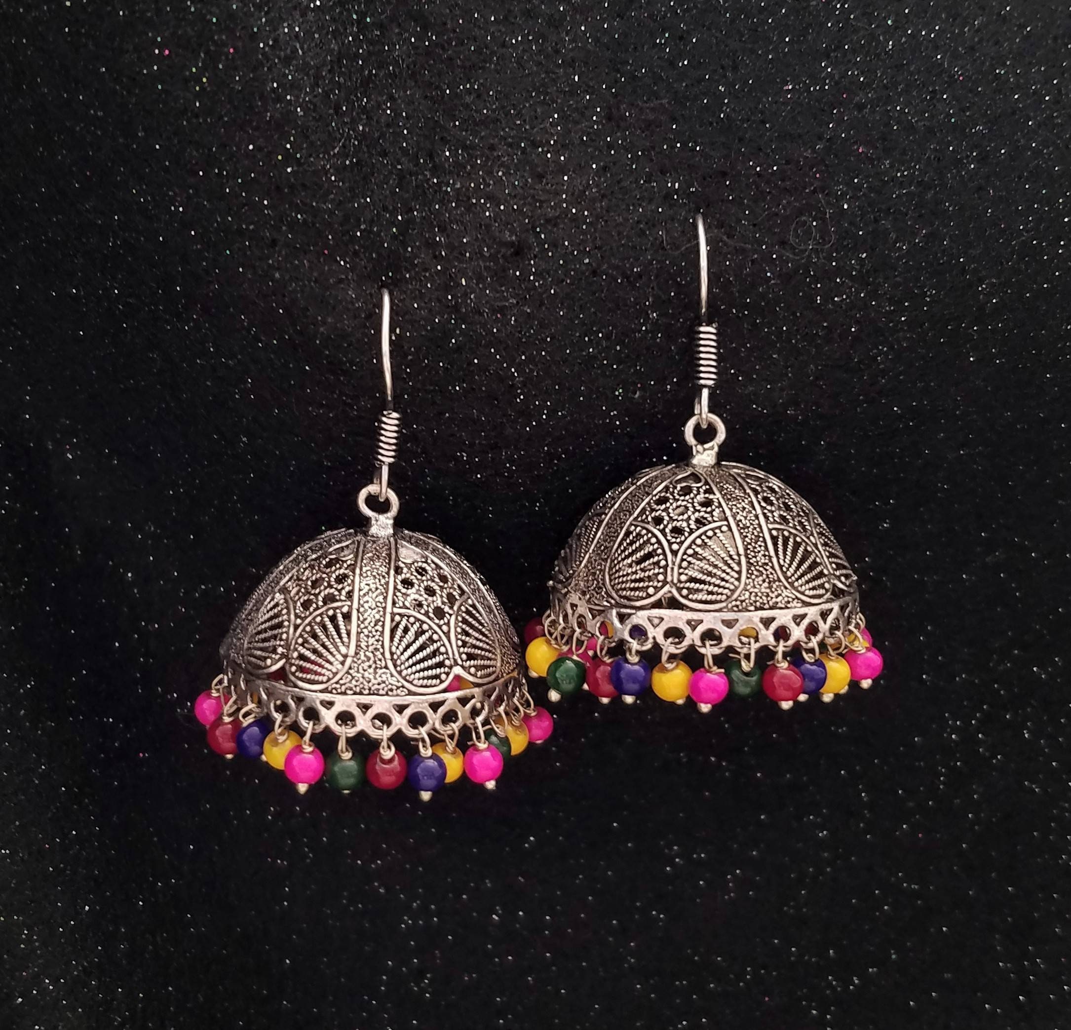 Blue Oxidized Chandbali/oxidized Silver Earrings/ Red German Silver Earrings /silver Oxidized Earrings/designer Tribal Indian Earrings - Etsy
