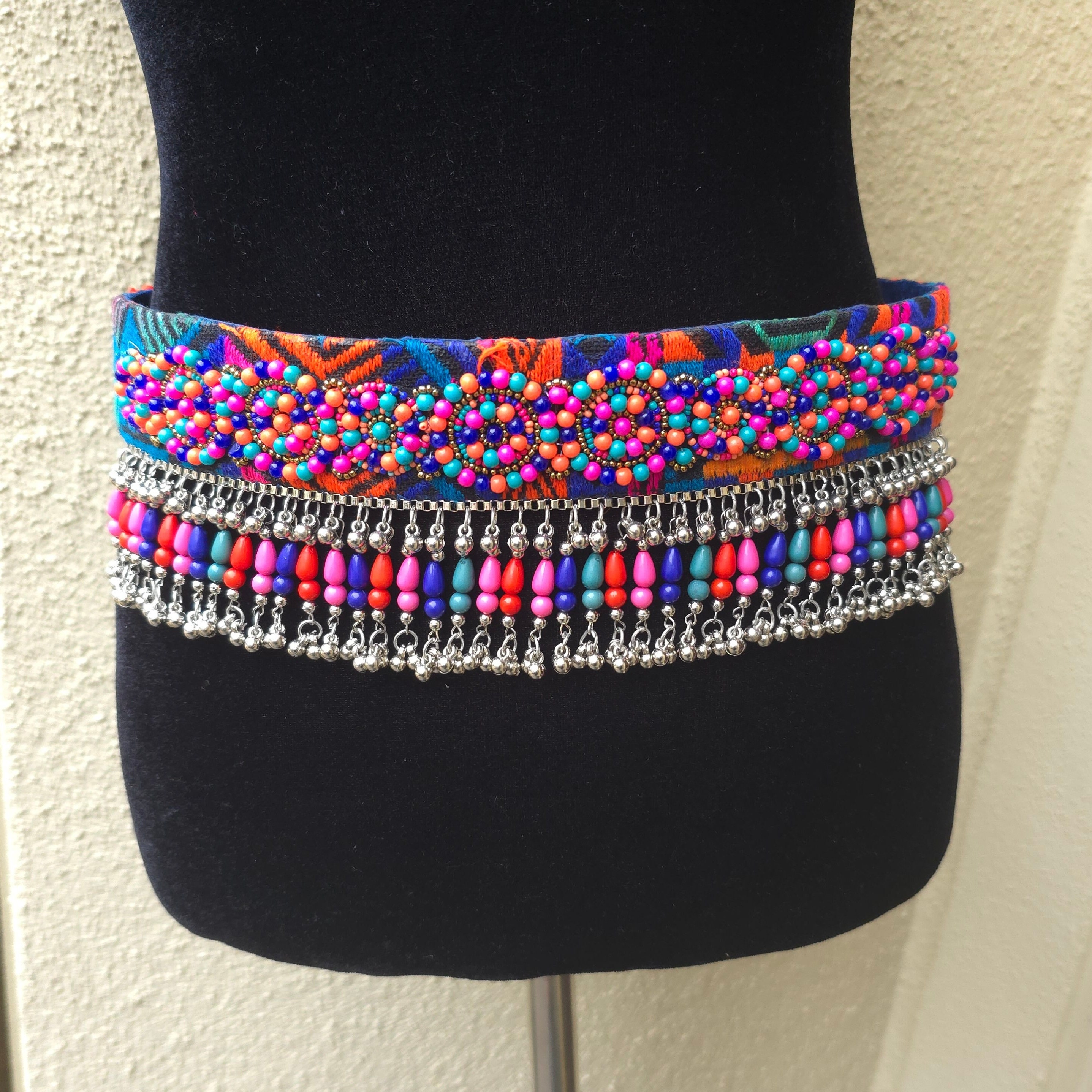 Beaded Belly Dance Belt: Ghungroo Fringe, Adjustable Boho  display picture 3