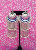 Enamel Chandbali Earrings: Pearl Tassel Bollywood Fringe Earrings