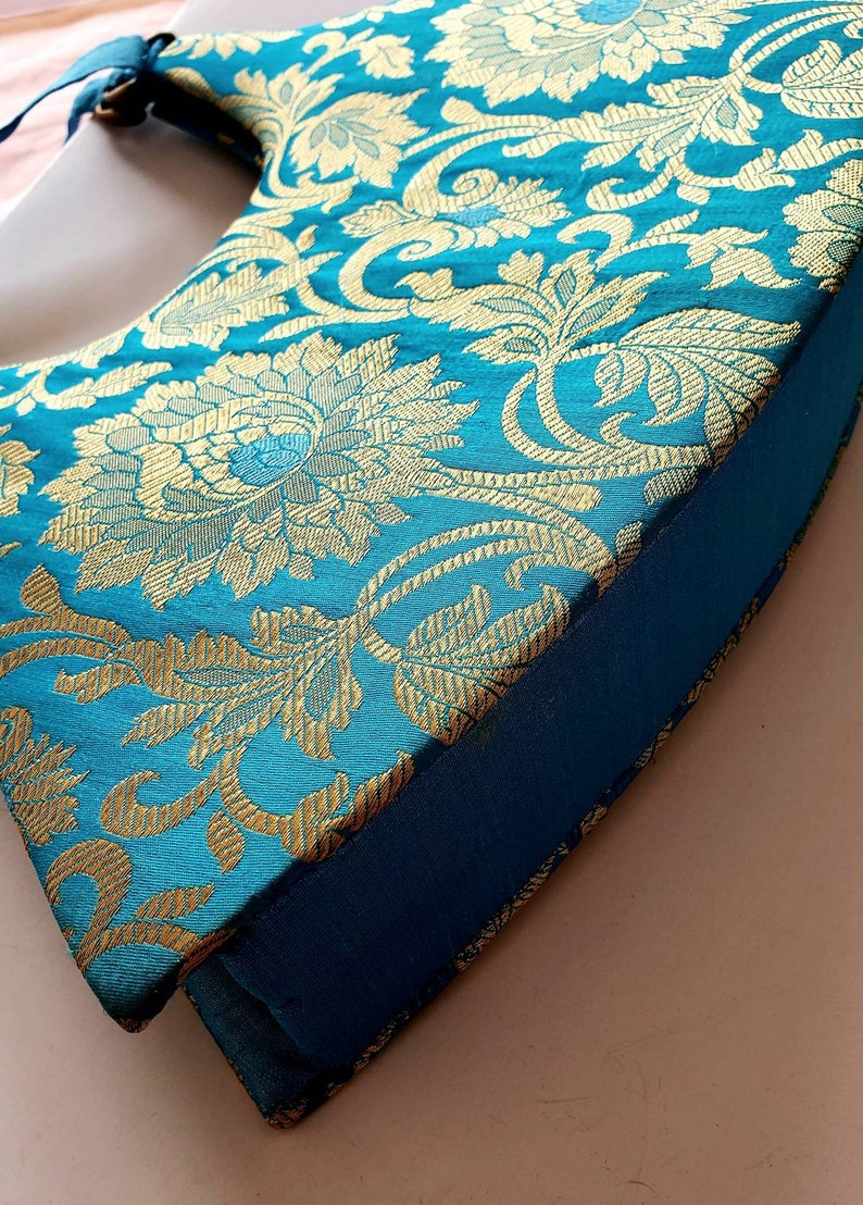 Vintage embroidered handbag, vintage turquoise handbag, OOAK handbag, statement handbag, zardozi handbag, top handle bag, gifts for her image 10