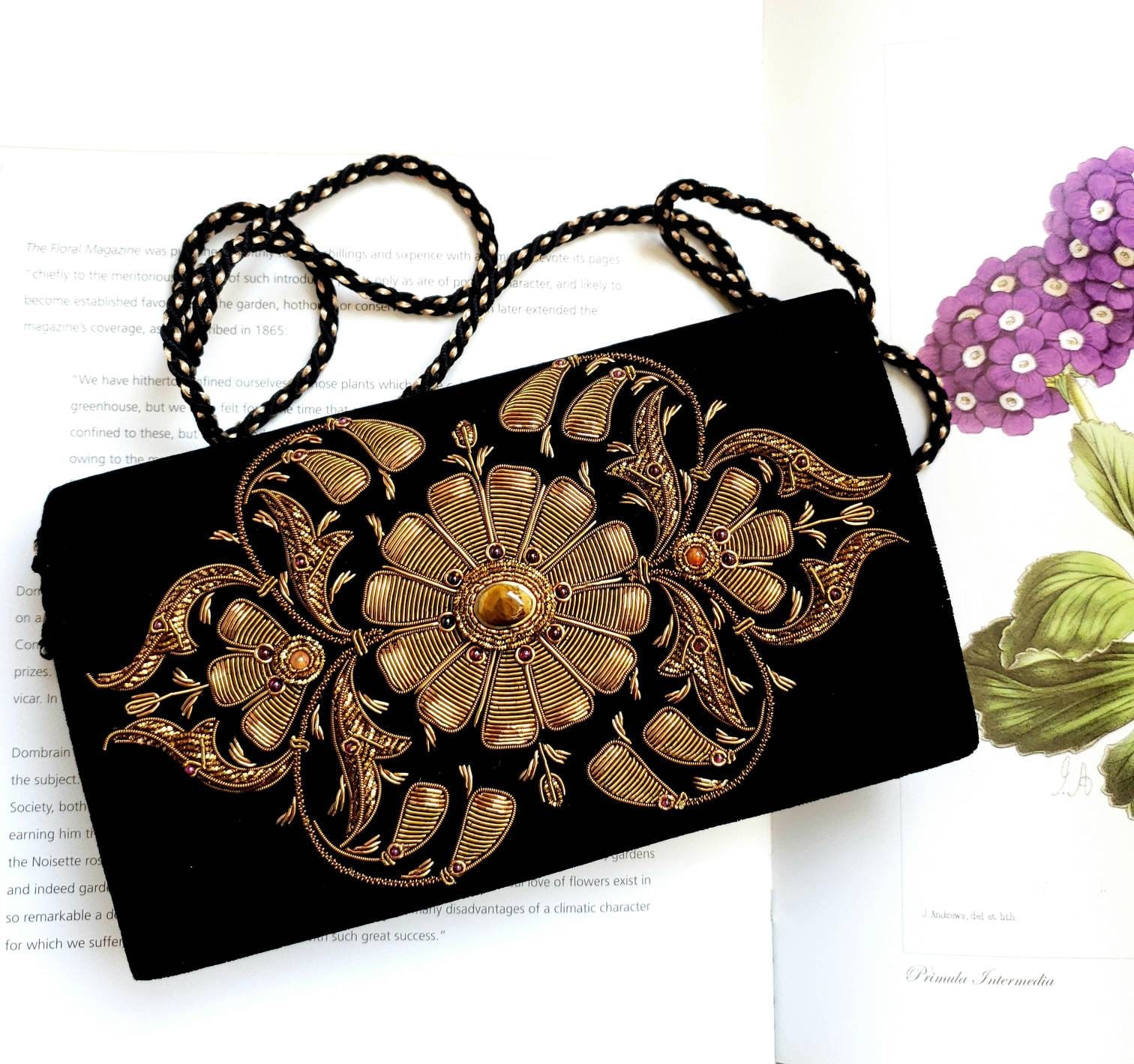 Luxury Black Velvet Evening Bag Inlaid With Gemstones Hand 