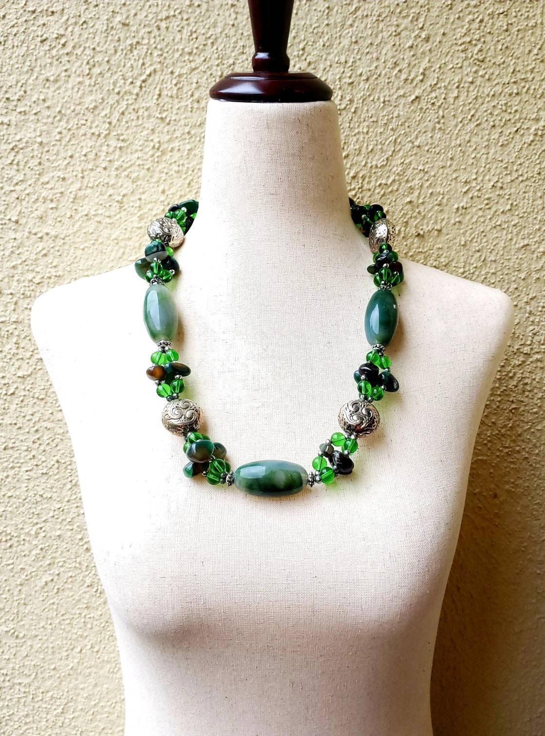 Tiny Green Malachite Beaded Necklace