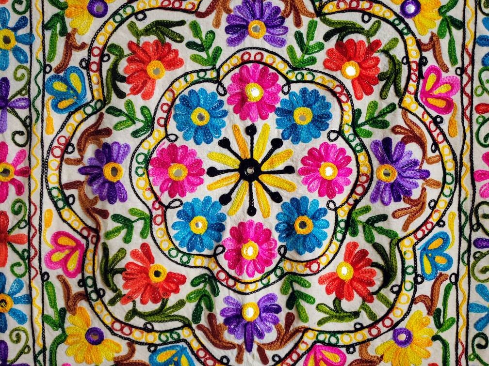 RESERVED FOR ANN Floral embroidered India wall hanging tapestry, boho