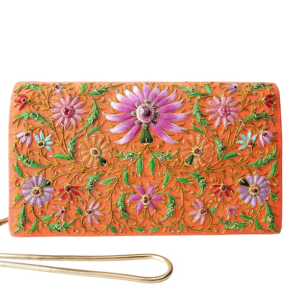 floral embroidered clutch bag