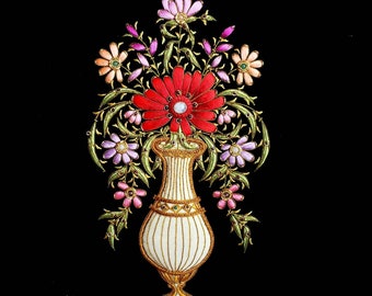 Hand Embroidered Silk Flower Tapestry: Zardozi Floral Wall Art