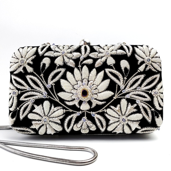 Black Flower Clutch Purse for Special Occasion | Baginning