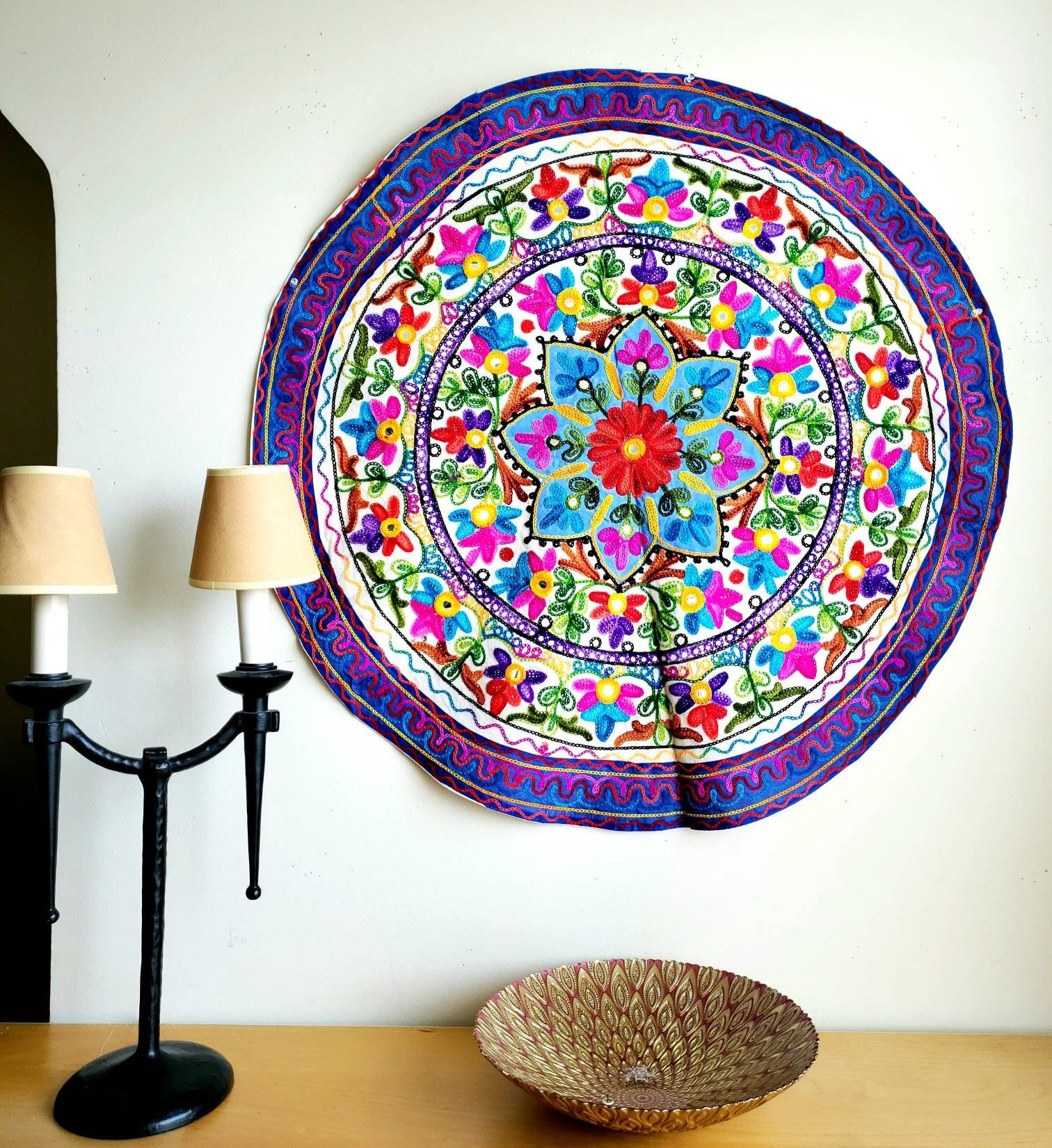 Colorful embroidered India tapestry wall hanging, floral ethnic Kuchi wall decor,boho home decor 