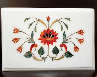 Marble inlay decorative tile, marble floral wall art, Taj Mahal art, marble home decor, pietra dura, marble home gift, India home decor