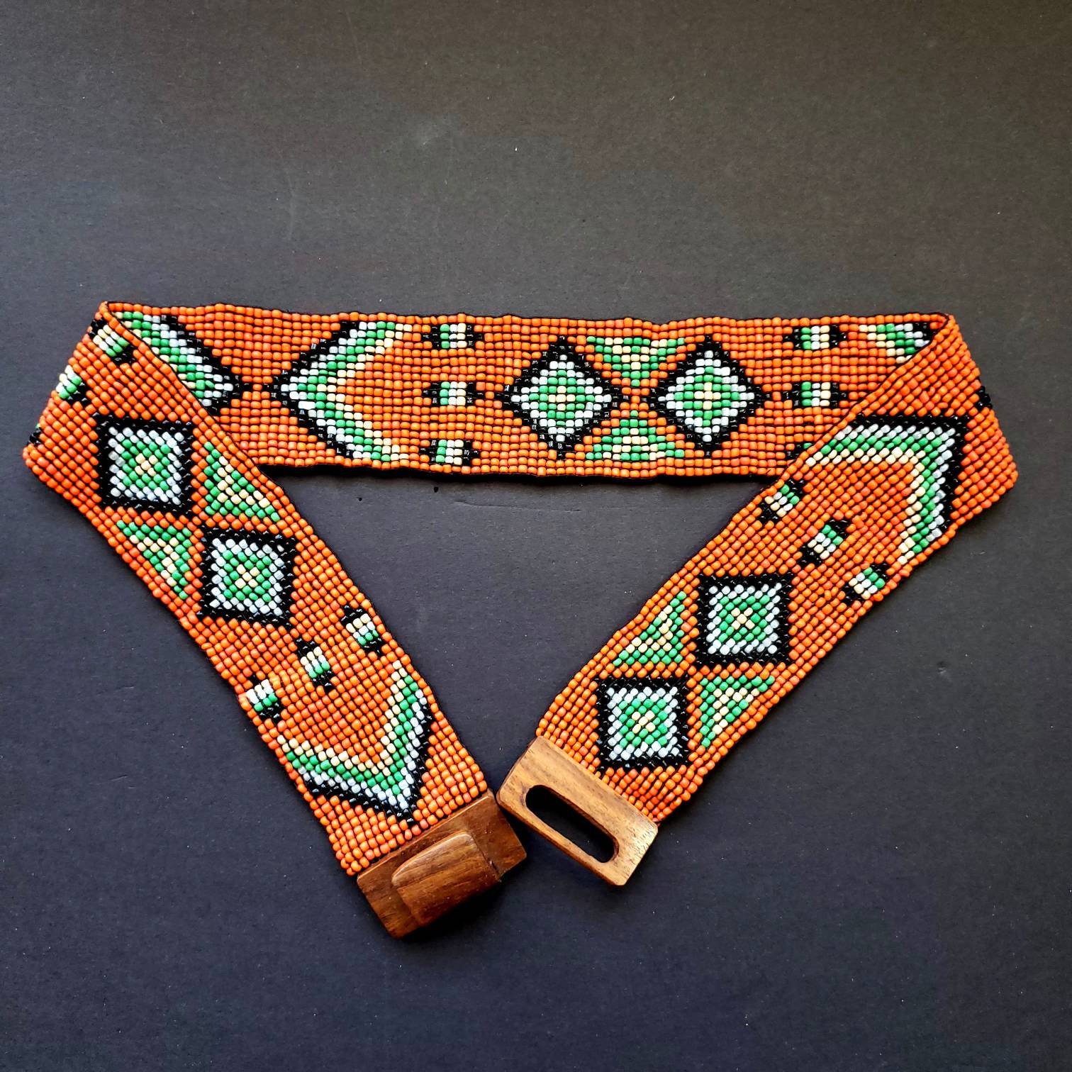 Colorful beaded belt, elastic stretch belt, Native American design belt