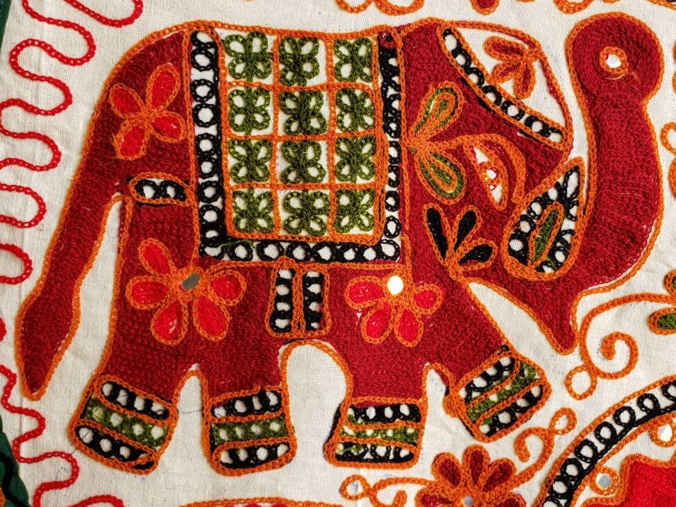 Round elephant embroidered India wall hanging tapestry, boho tapestry ...