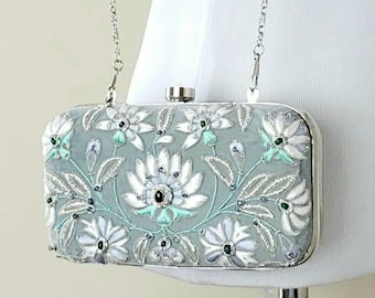floral embroidered clutch bag