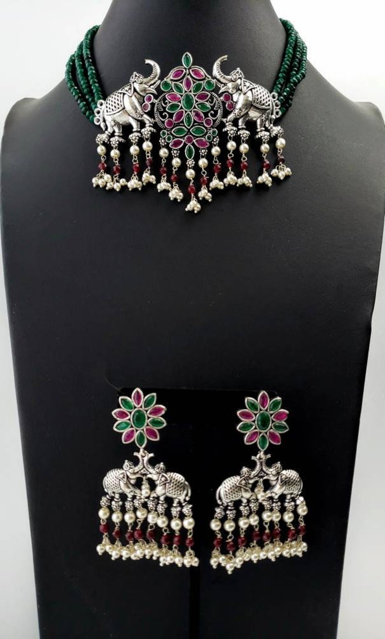 India jhumka,elephant jewelry India CZ jewelry animal jewelry elephant lover gift jhumka necklace India elephant choker