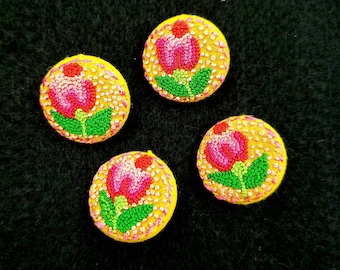 Embroidered buttons, handcrafted buttons, buttons with embroidery, decorative buttons with embroidery, embellished buttons, fabric button