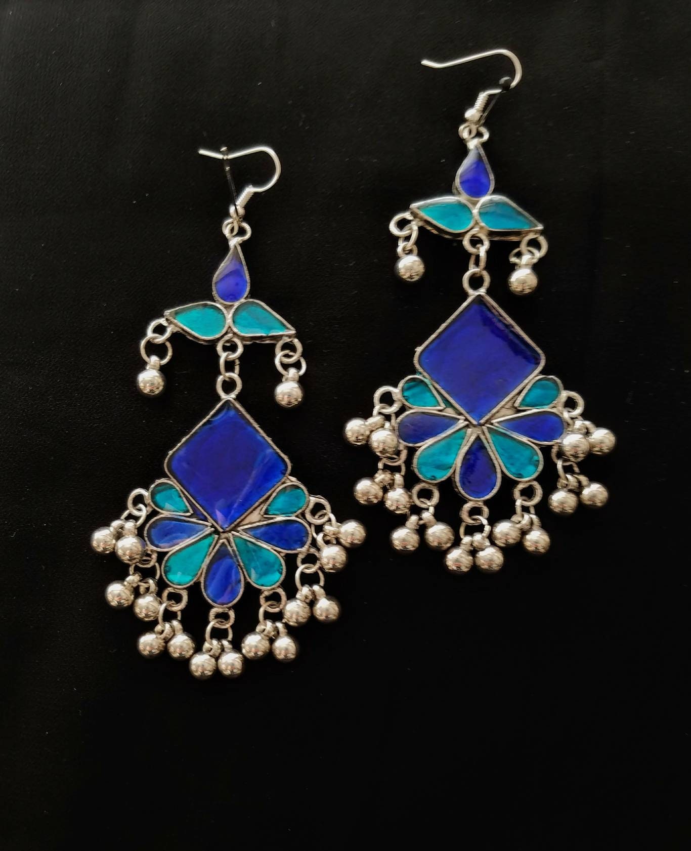 Afghani jewelry, Afghani earrings, blue boho earrings, Kuchi earrings ...