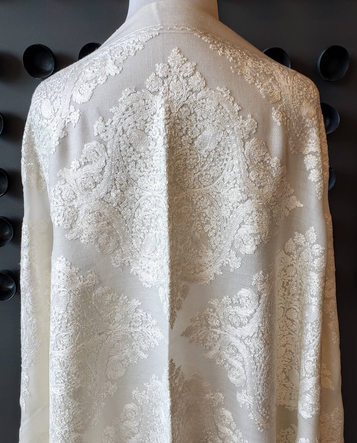 Embroidered ivory cream wool wedding shawl,bridesmaid shawl, bridal shawl,luxury wedding guest