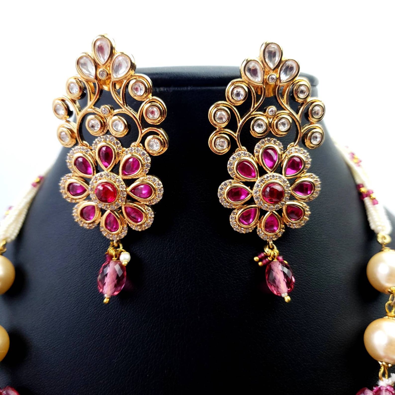 Indian Kundan Necklace Set Ruby Kundan Jewelry Kundan Pearl Etsy