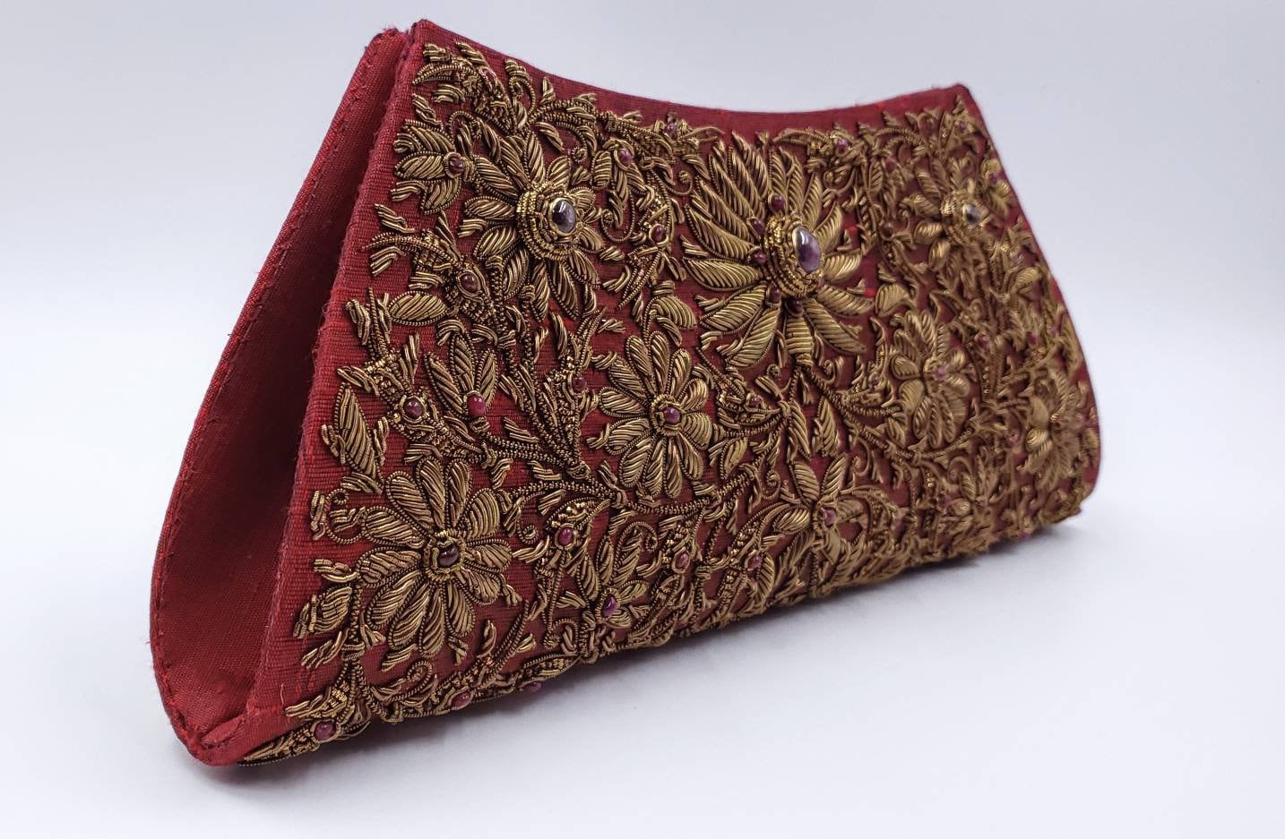 Red silk clutch bag embroidered floral clutch embellished | Etsy
