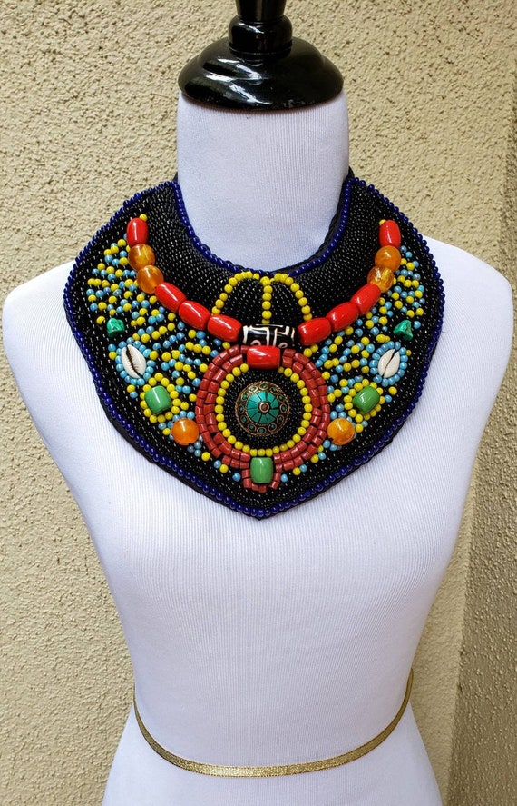 ethnic necklace African bib necklace statement necklace beaded necklace