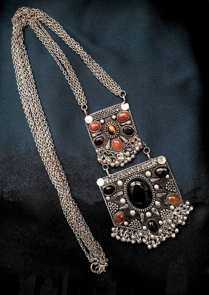 Large pendant set, filigree jewelry, stone pendant set, India pendant