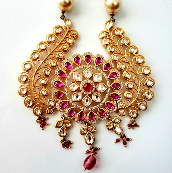 Indian Kundan Necklace Set Ruby Kundan Jewelry Kundan Pearl