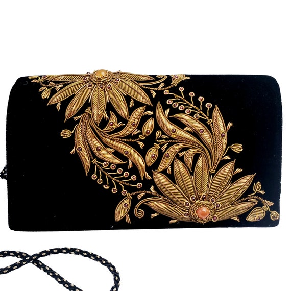 Luxury Black Velvet Evening Bag Hand Embroidered With Copper - Etsy