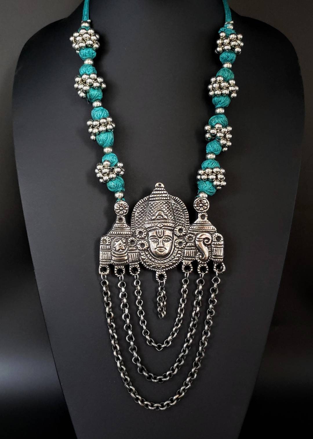 Lord Vishnu Hindu god thread necklace in oxidized German silver, Balaji ...