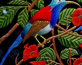 希少 アート 大型本 TROPIAAL ART Birds and Leaves ▷ Bird paradise by Elena Podmarkova, 2023 | Oil Painting