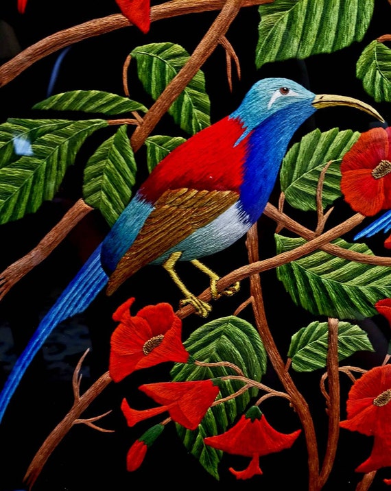 Birds of Paradise Embroidered Tapestry Framed Silk Tapestry Embroidery Wall Art OOAK Statement Wall Decor Bird Art Bird Lover Gift Etsy Canada