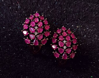Faux ruby and diamond stud earrings, floral cluster earrings, ruby crystal stud earrings, bridesmaid earrings, bridal earrings,gifts for her