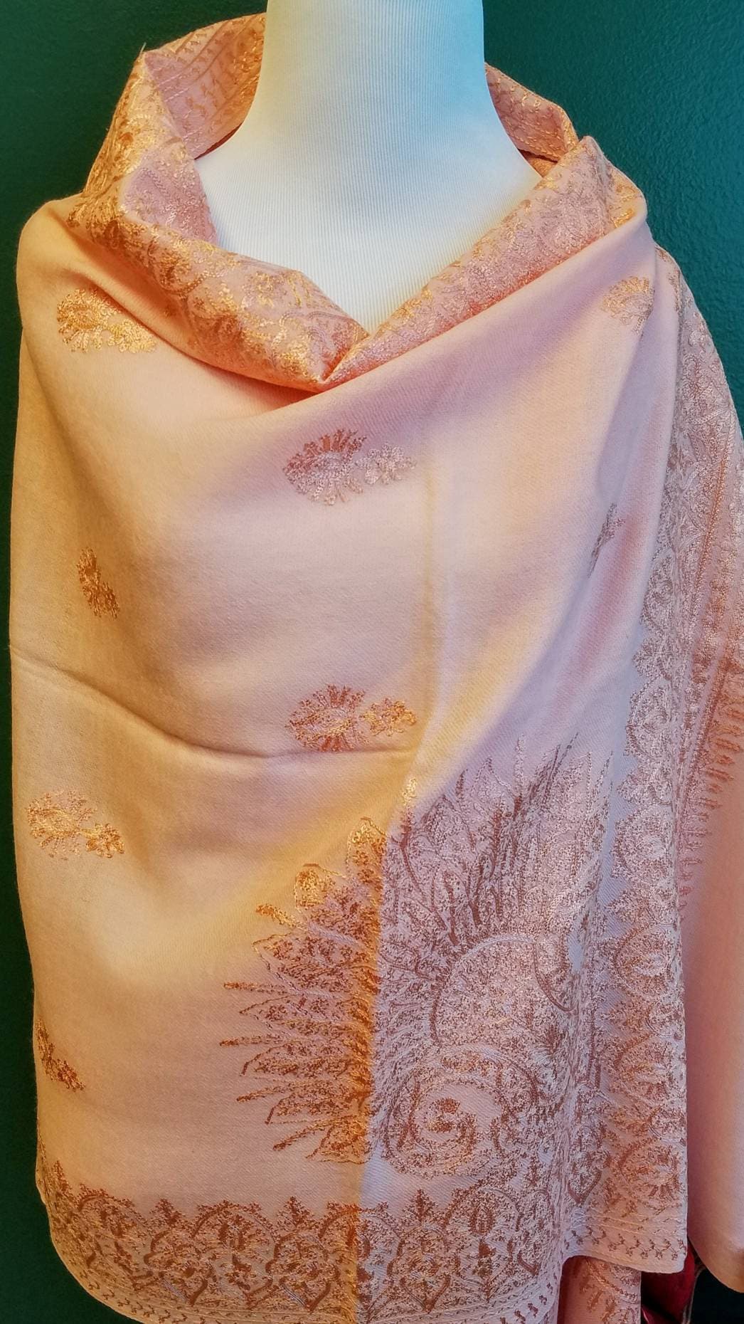Embroidered peach wool shawl peach wool scarf peach shawl gifts