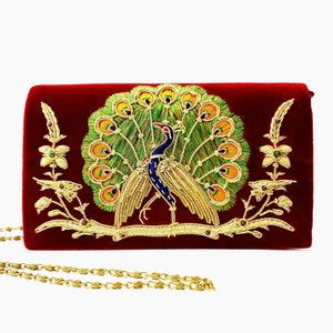 Pfau Abendtasche, gestickte Pfau Samt-Clutch-Tasche, India Zardozi Geldbörse, Pfau Liebhaber Geschenk für sie, Vogel Geldbörse