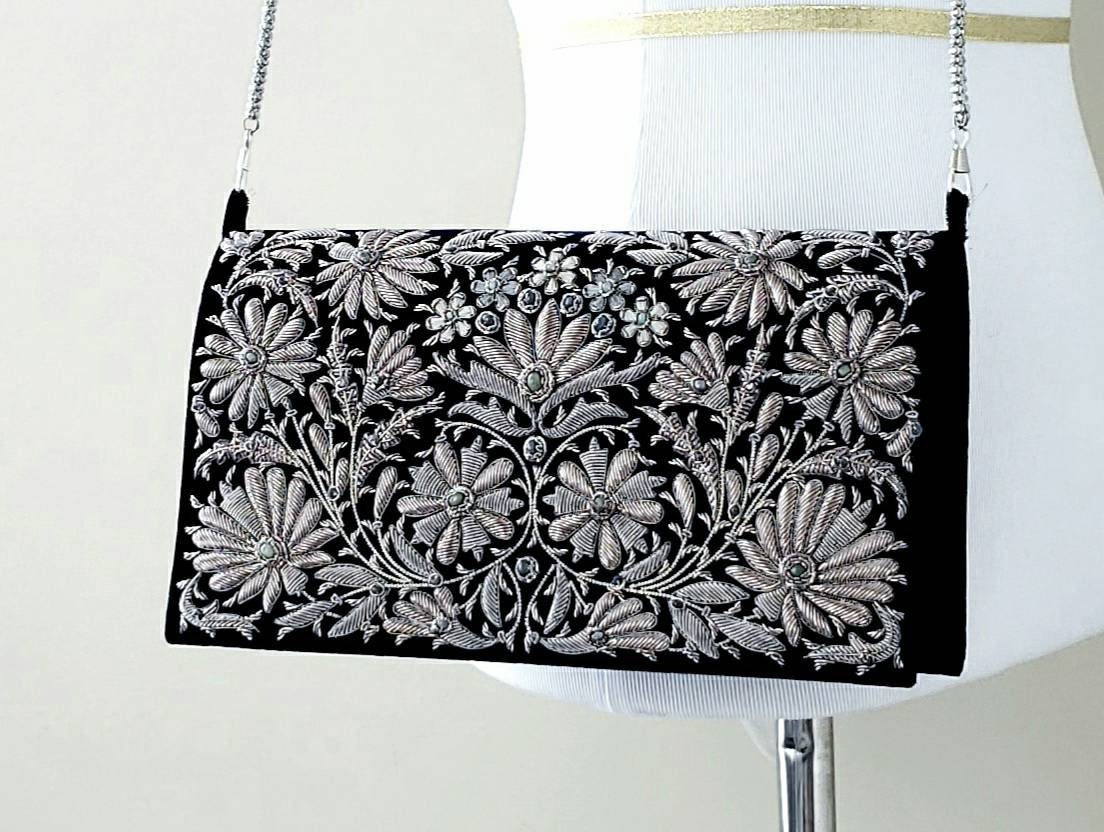 Navy velvet evening bag clearance