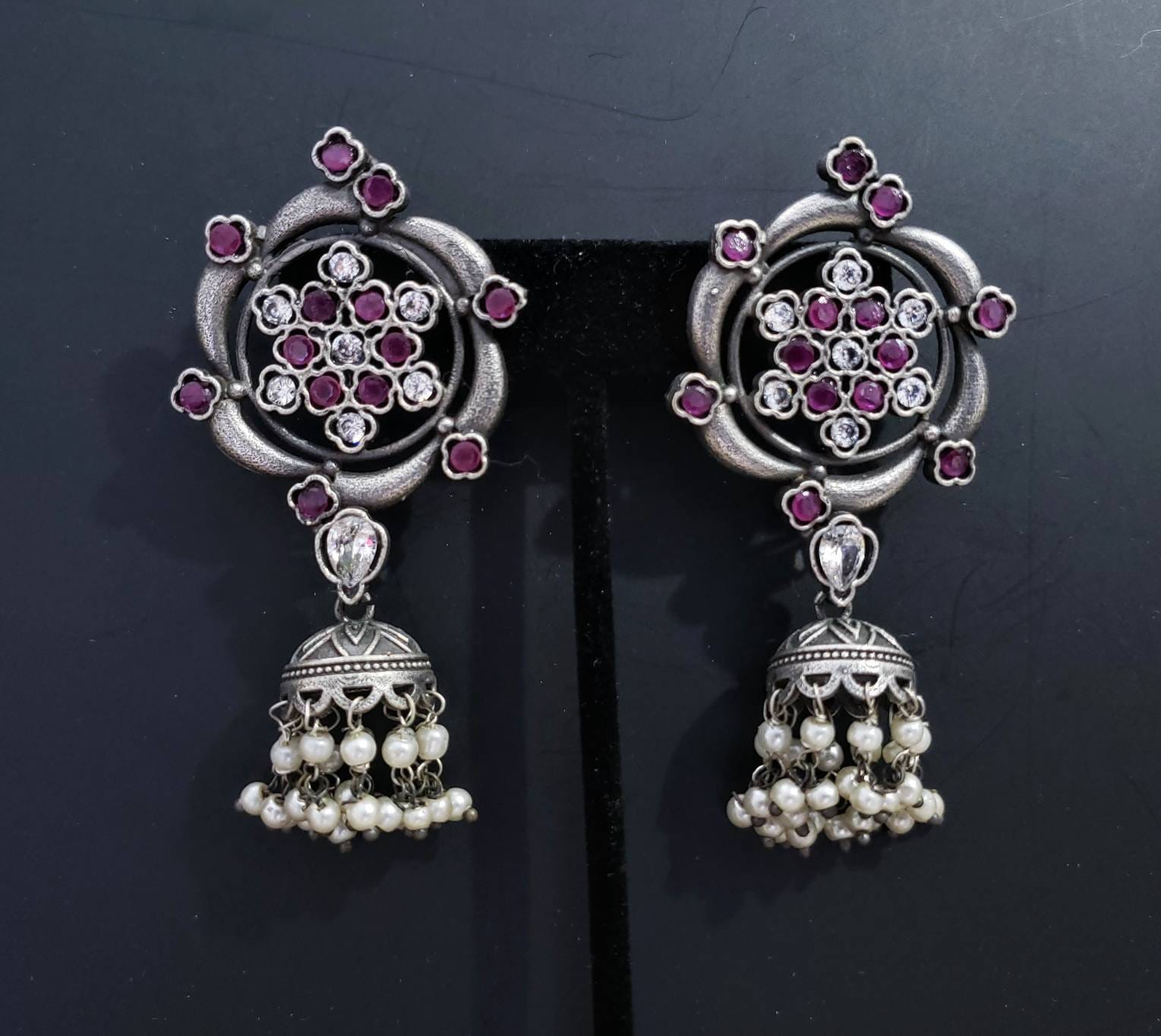 Buy Jewelopia Oxidised Earrings German Silver Jhumki Oxidized Jewellery  Green Rhinestone Stylish Pearl Drop Earring For Women and Girls Online at  Best Prices in India - JioMart.